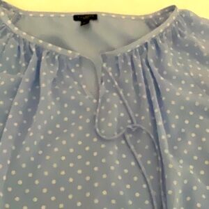 Talbots Blue and White Polka Dotted Tunic; Petite Large